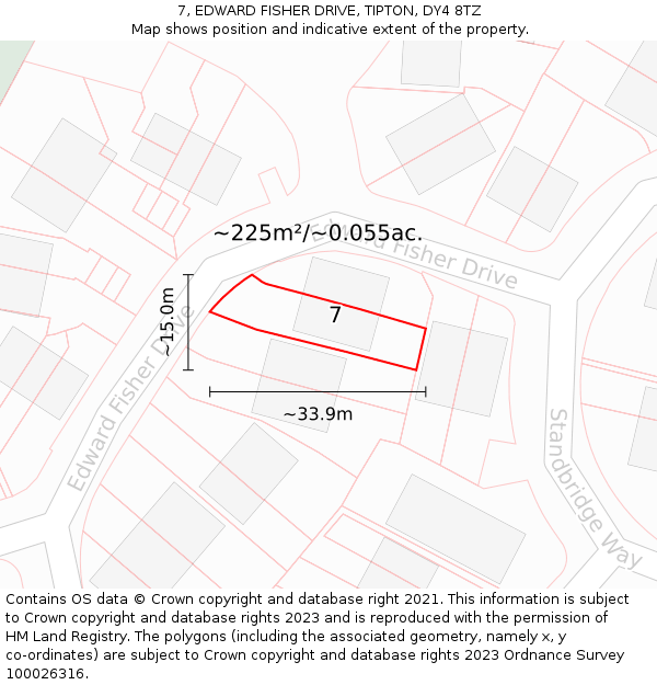 7, EDWARD FISHER DRIVE, TIPTON, DY4 8TZ: Plot and title map