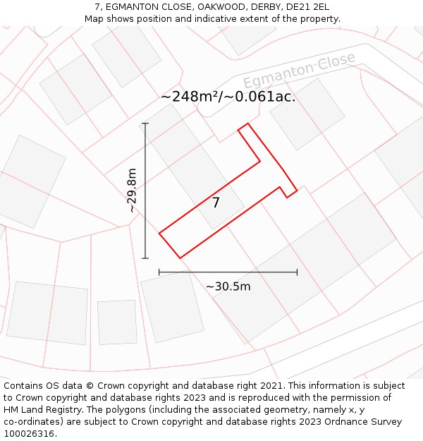 7, EGMANTON CLOSE, OAKWOOD, DERBY, DE21 2EL: Plot and title map