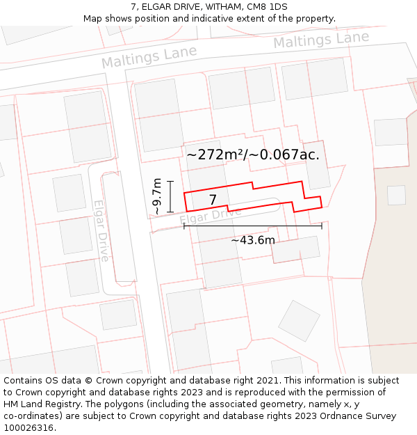 7, ELGAR DRIVE, WITHAM, CM8 1DS: Plot and title map