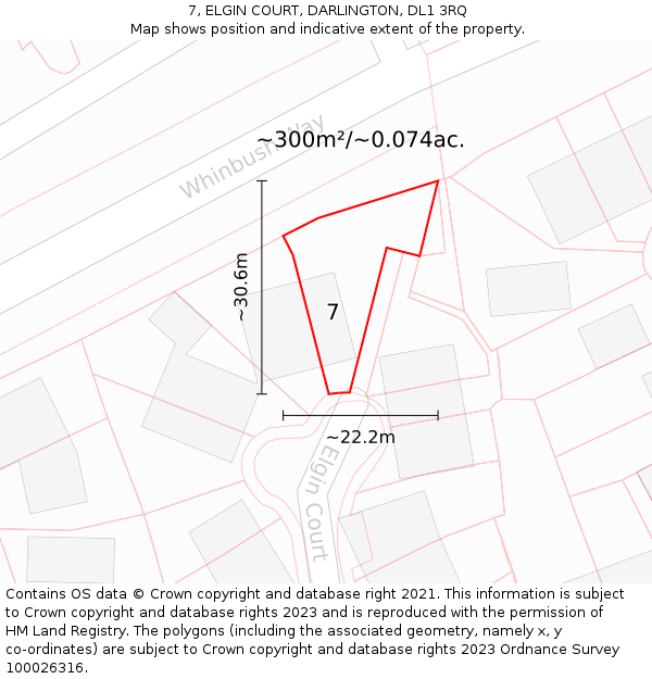 7, ELGIN COURT, DARLINGTON, DL1 3RQ: Plot and title map