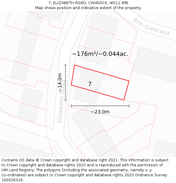 7, ELIZABETH ROAD, CANNOCK, WS11 4RE: Plot and title map