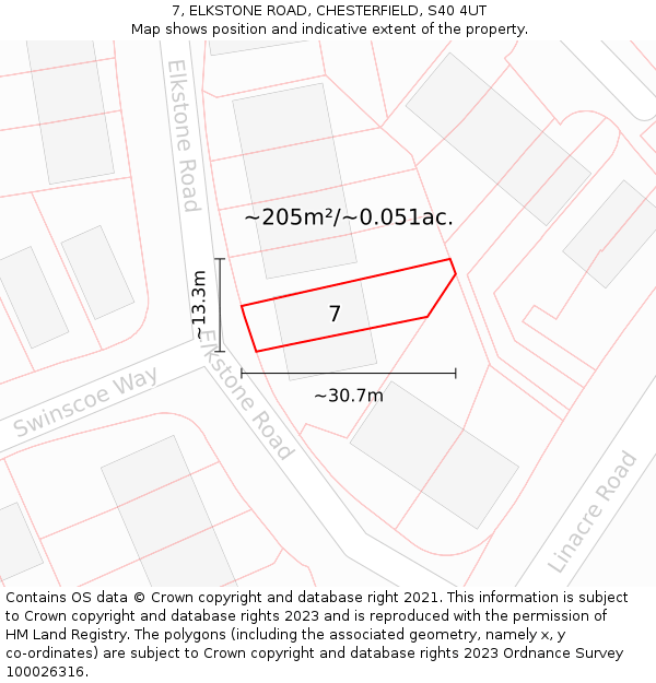 7, ELKSTONE ROAD, CHESTERFIELD, S40 4UT: Plot and title map