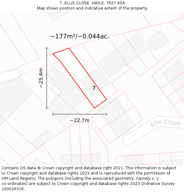 7, ELLIS CLOSE, HAYLE, TR27 4SA: Plot and title map