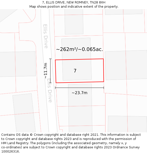 7, ELLIS DRIVE, NEW ROMNEY, TN28 8XH: Plot and title map