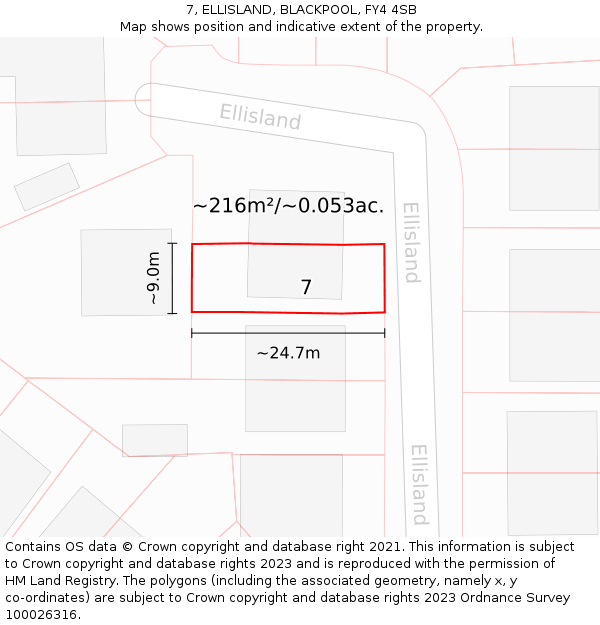 7, ELLISLAND, BLACKPOOL, FY4 4SB: Plot and title map