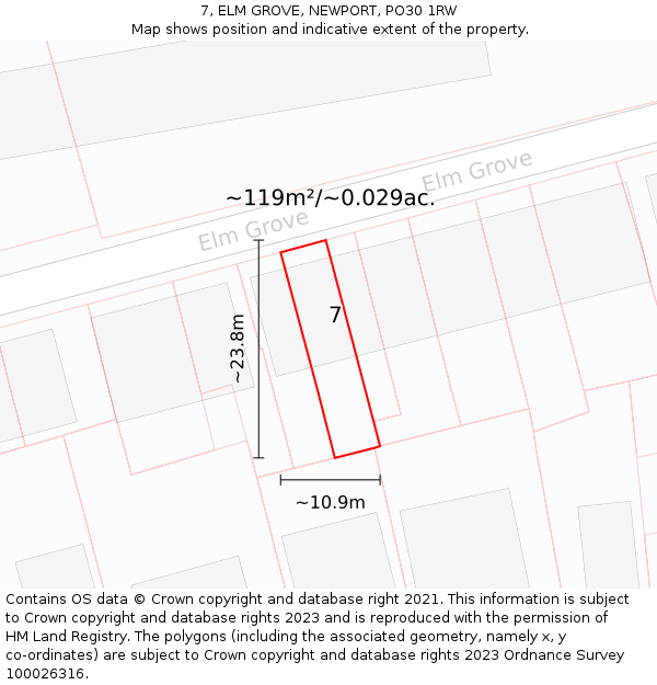 7, ELM GROVE, NEWPORT, PO30 1RW: Plot and title map