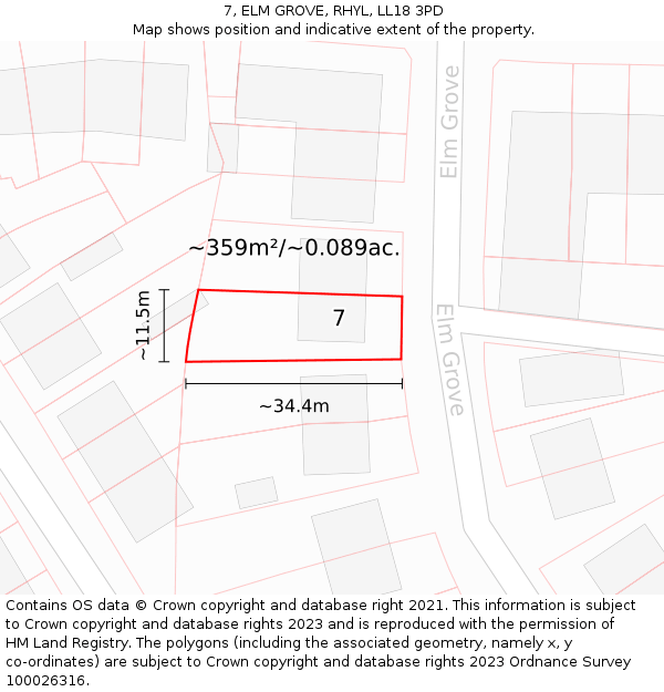 7, ELM GROVE, RHYL, LL18 3PD: Plot and title map