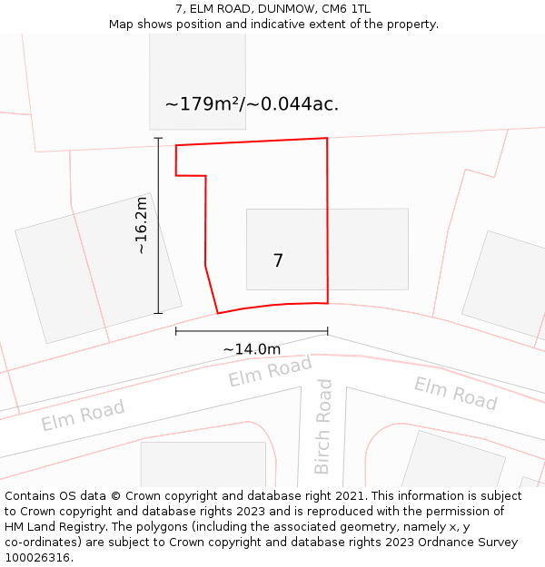 7, ELM ROAD, DUNMOW, CM6 1TL: Plot and title map