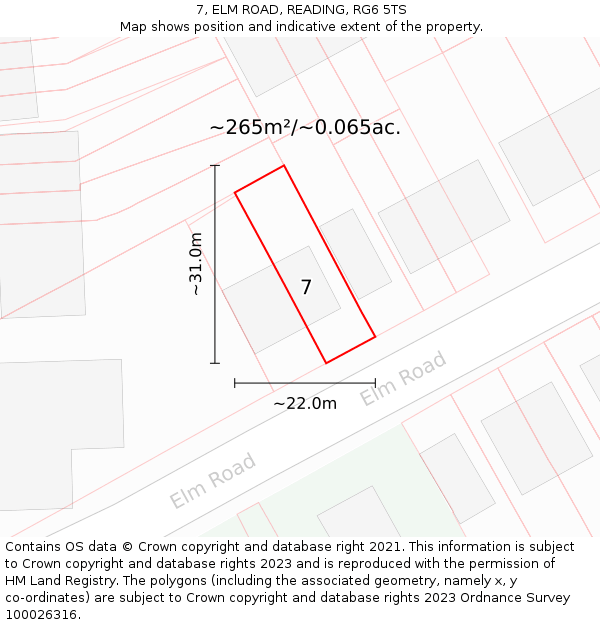 7, ELM ROAD, READING, RG6 5TS: Plot and title map