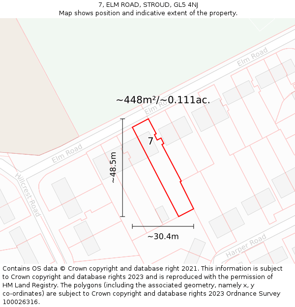 7, ELM ROAD, STROUD, GL5 4NJ: Plot and title map