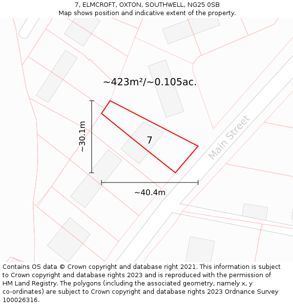 7, ELMCROFT, OXTON, SOUTHWELL, NG25 0SB: Plot and title map