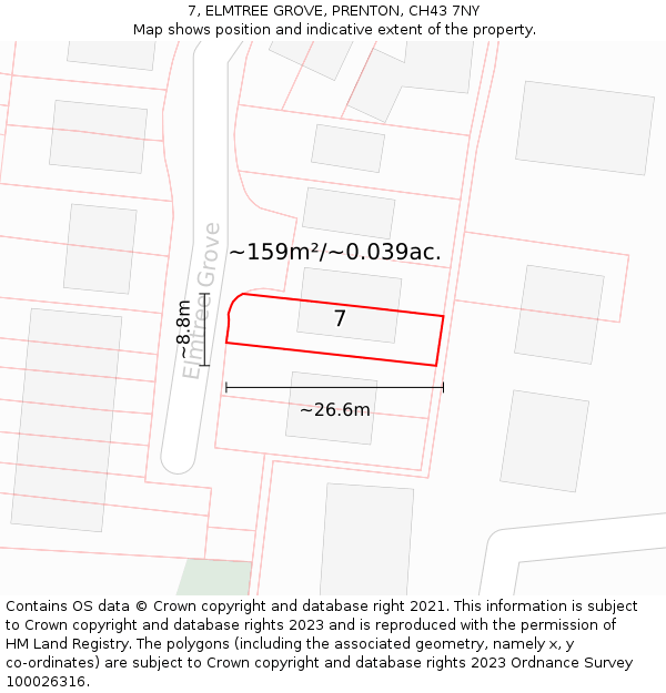 7, ELMTREE GROVE, PRENTON, CH43 7NY: Plot and title map