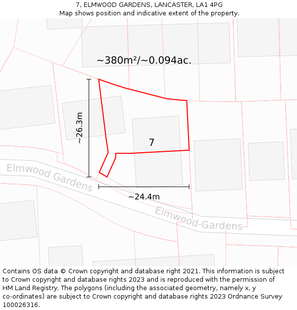 7, ELMWOOD GARDENS, LANCASTER, LA1 4PG: Plot and title map