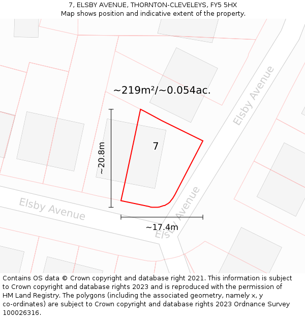 7, ELSBY AVENUE, THORNTON-CLEVELEYS, FY5 5HX: Plot and title map