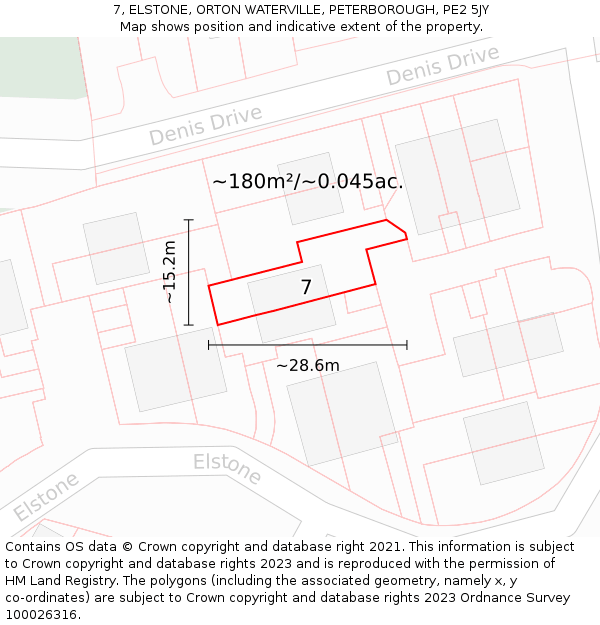 7, ELSTONE, ORTON WATERVILLE, PETERBOROUGH, PE2 5JY: Plot and title map