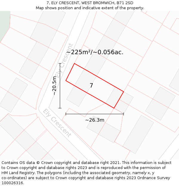 7, ELY CRESCENT, WEST BROMWICH, B71 2SD: Plot and title map