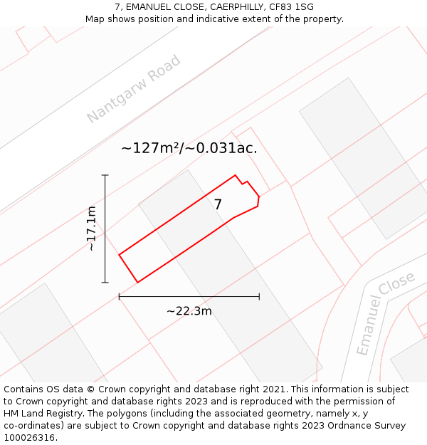 7, EMANUEL CLOSE, CAERPHILLY, CF83 1SG: Plot and title map