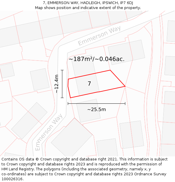 7, EMMERSON WAY, HADLEIGH, IPSWICH, IP7 6DJ: Plot and title map