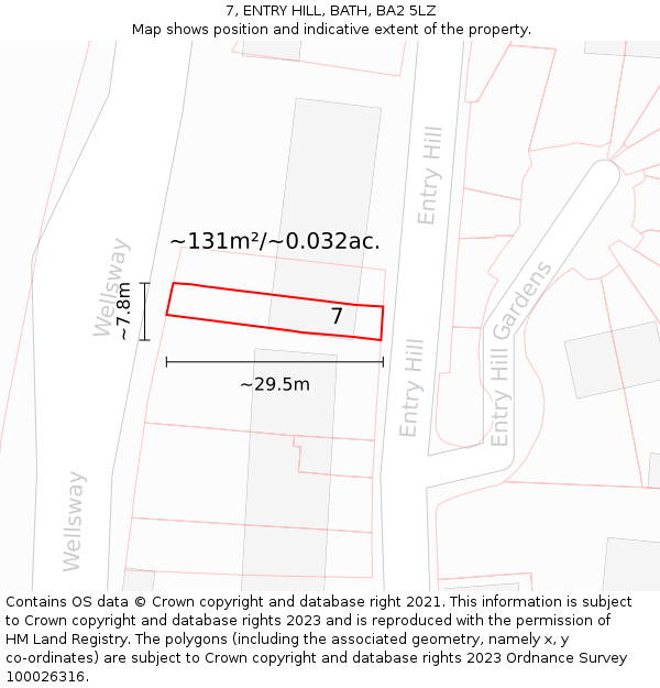 7, ENTRY HILL, BATH, BA2 5LZ: Plot and title map