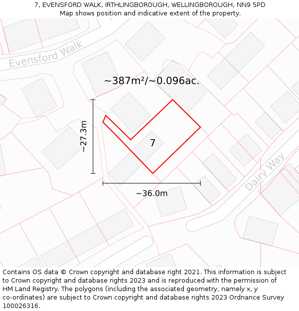 7, EVENSFORD WALK, IRTHLINGBOROUGH, WELLINGBOROUGH, NN9 5PD: Plot and title map