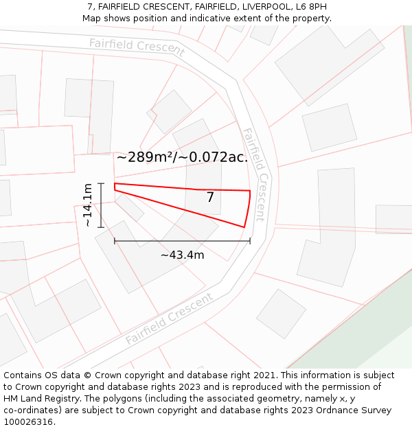 7, FAIRFIELD CRESCENT, FAIRFIELD, LIVERPOOL, L6 8PH: Plot and title map