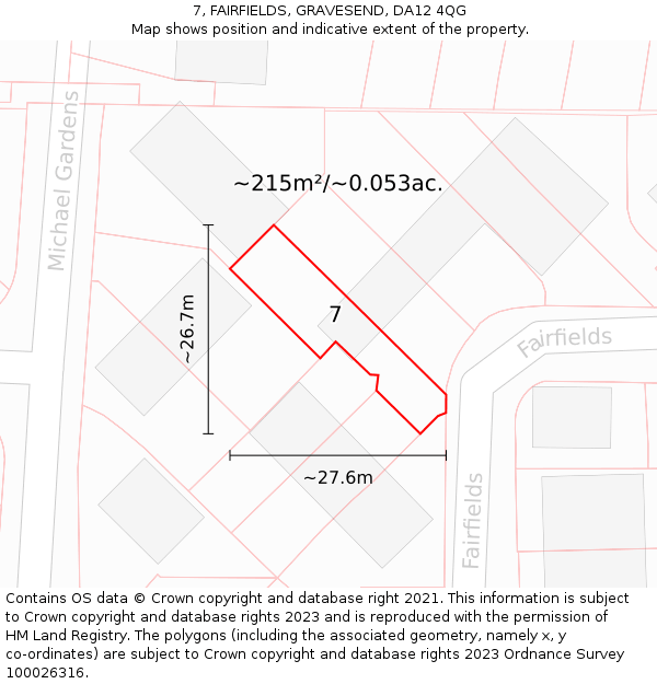 7, FAIRFIELDS, GRAVESEND, DA12 4QG: Plot and title map