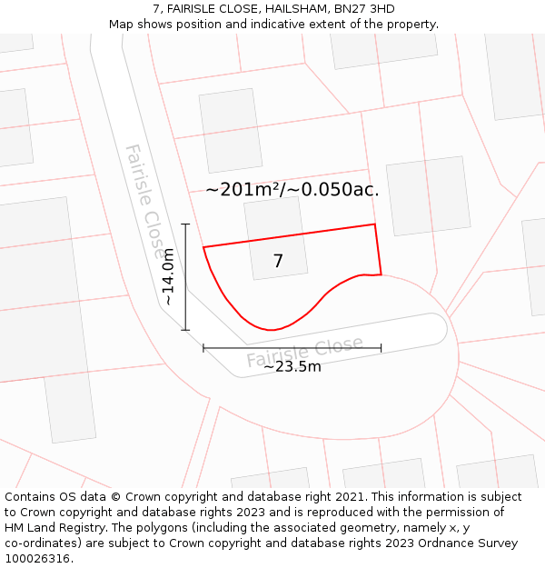 7, FAIRISLE CLOSE, HAILSHAM, BN27 3HD: Plot and title map