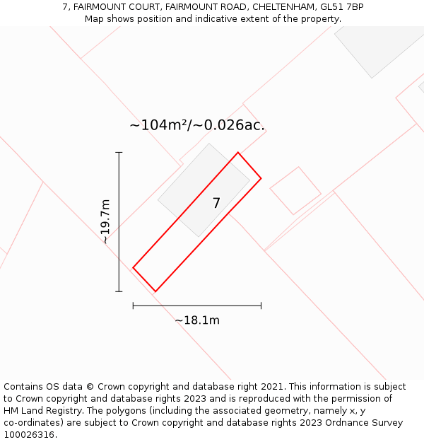 7, FAIRMOUNT COURT, FAIRMOUNT ROAD, CHELTENHAM, GL51 7BP: Plot and title map