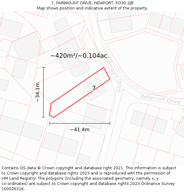 7, FAIRMOUNT DRIVE, NEWPORT, PO30 2JB: Plot and title map