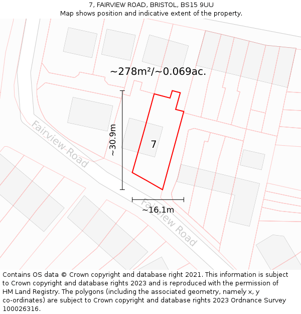 7, FAIRVIEW ROAD, BRISTOL, BS15 9UU: Plot and title map