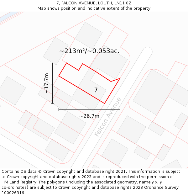 7, FALCON AVENUE, LOUTH, LN11 0ZJ: Plot and title map