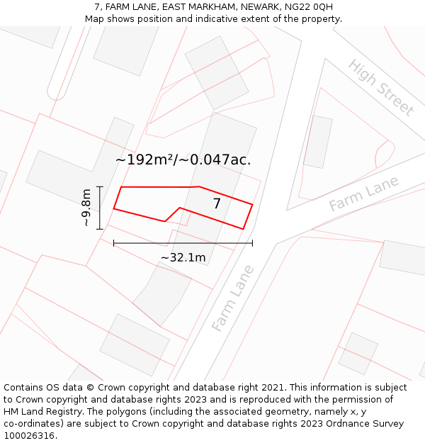 7, FARM LANE, EAST MARKHAM, NEWARK, NG22 0QH: Plot and title map