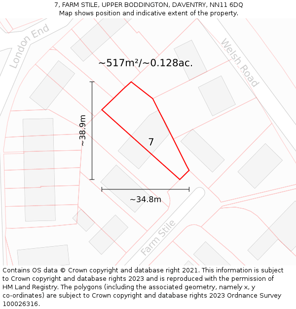 7, FARM STILE, UPPER BODDINGTON, DAVENTRY, NN11 6DQ: Plot and title map