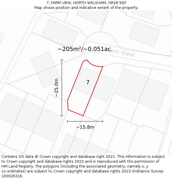 7, FARM VIEW, NORTH WALSHAM, NR28 9QF: Plot and title map