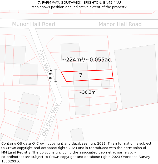 7, FARM WAY, SOUTHWICK, BRIGHTON, BN42 4NU: Plot and title map