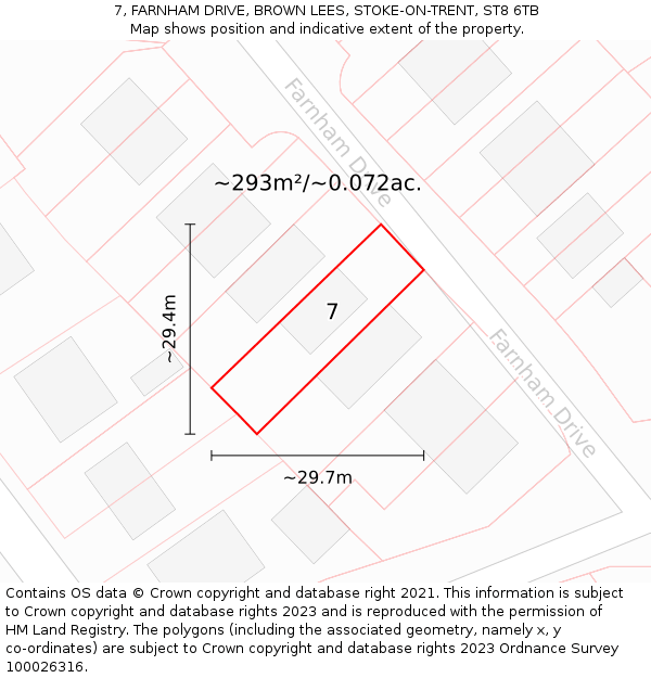 7, FARNHAM DRIVE, BROWN LEES, STOKE-ON-TRENT, ST8 6TB: Plot and title map