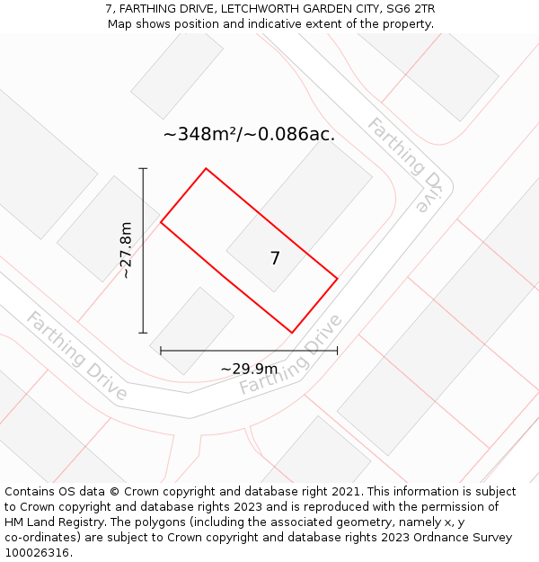 7, FARTHING DRIVE, LETCHWORTH GARDEN CITY, SG6 2TR: Plot and title map