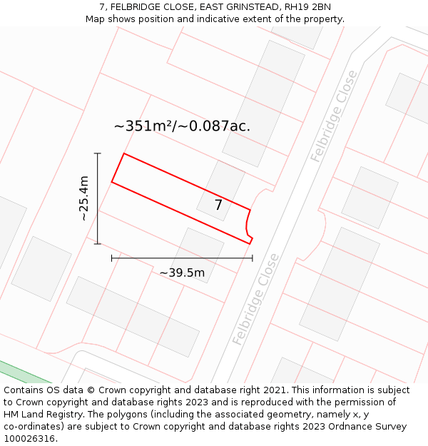 7, FELBRIDGE CLOSE, EAST GRINSTEAD, RH19 2BN: Plot and title map