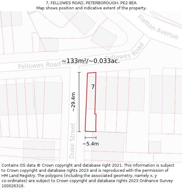 7, FELLOWES ROAD, PETERBOROUGH, PE2 8EA: Plot and title map