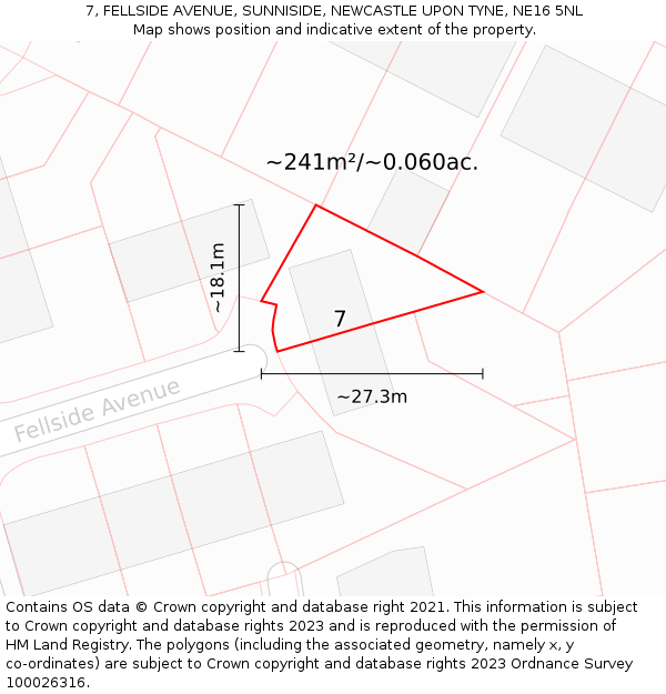 7, FELLSIDE AVENUE, SUNNISIDE, NEWCASTLE UPON TYNE, NE16 5NL: Plot and title map