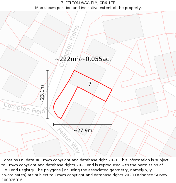 7, FELTON WAY, ELY, CB6 1EB: Plot and title map