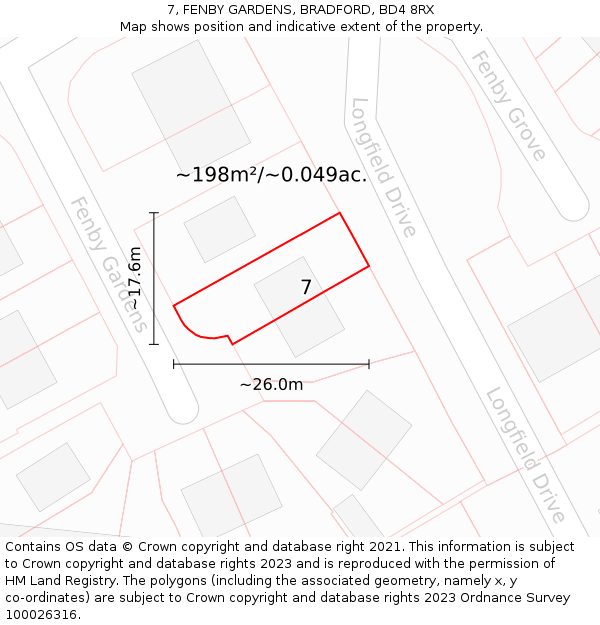 7, FENBY GARDENS, BRADFORD, BD4 8RX: Plot and title map