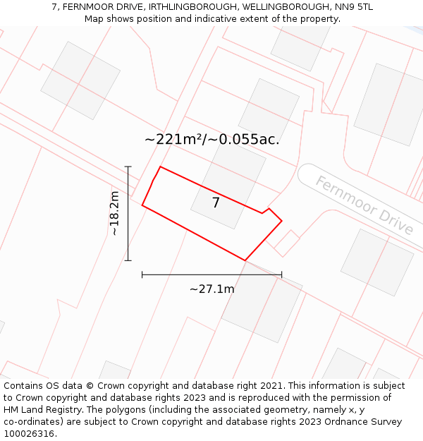 7, FERNMOOR DRIVE, IRTHLINGBOROUGH, WELLINGBOROUGH, NN9 5TL: Plot and title map