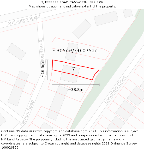 7, FERRERS ROAD, TAMWORTH, B77 3PW: Plot and title map