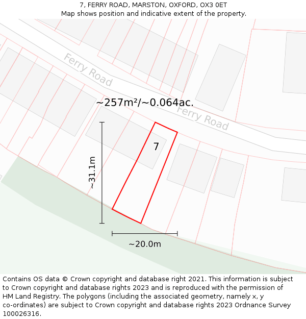 7, FERRY ROAD, MARSTON, OXFORD, OX3 0ET: Plot and title map