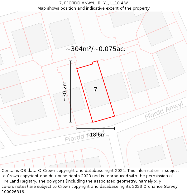 7, FFORDD ANWYL, RHYL, LL18 4JW: Plot and title map