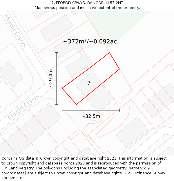 7, FFORDD CRWYS, BANGOR, LL57 2NT: Plot and title map