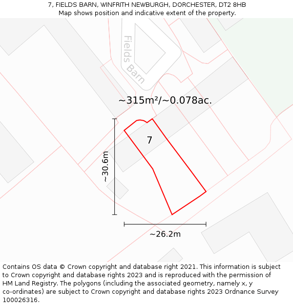 7, FIELDS BARN, WINFRITH NEWBURGH, DORCHESTER, DT2 8HB: Plot and title map