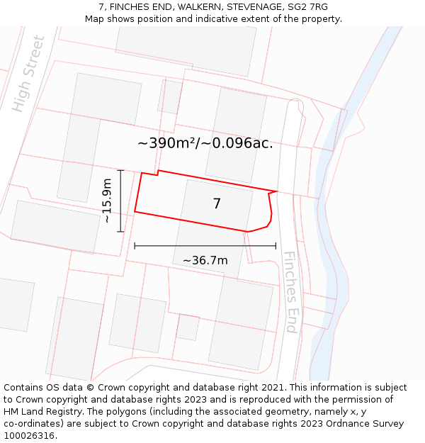 7, FINCHES END, WALKERN, STEVENAGE, SG2 7RG: Plot and title map