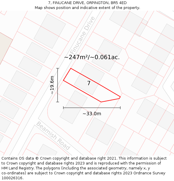 7, FINUCANE DRIVE, ORPINGTON, BR5 4ED: Plot and title map